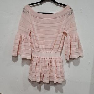 Antonino Valenti Light Pink Boat Neck Peplum Top with Bell Sleeve Size M